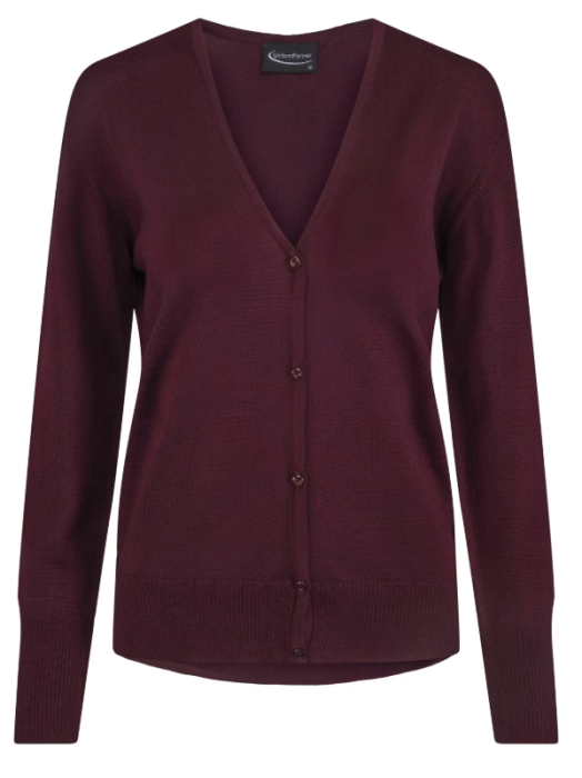 Cardigan dame, kort, m/knapper, Burgunder